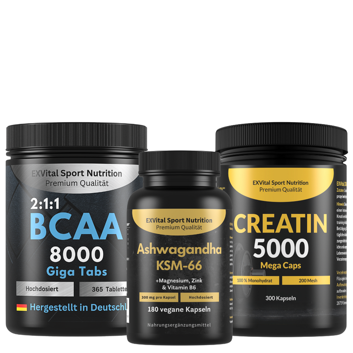 Workout &amp; Regeneration Set (BCAA, Ashwagandha &amp; Creatin Kapseln)