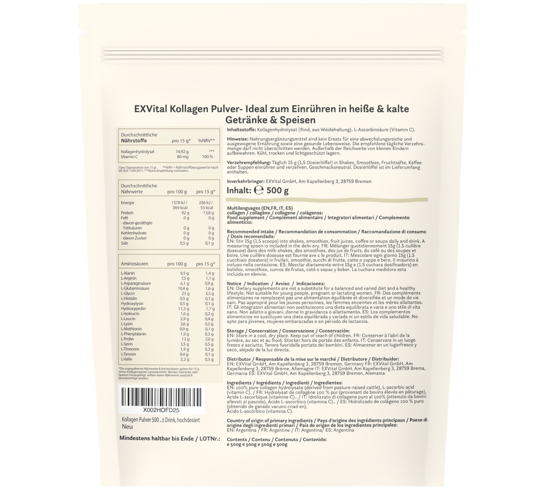 Kollagen Pulver mit Vitamin C (500g) von EXVital
