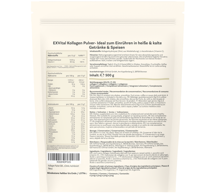Kollagen Pulver mit Vitamin C (500g) von EXVital