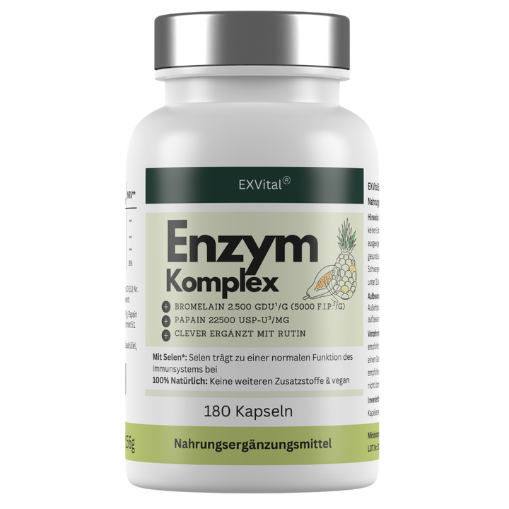 Enzym Komplex, mit 800mg Bromelain (5000 F.I.P), 300mg Papain, Rutin &amp; Selen, 180 Kapseln von EXVital