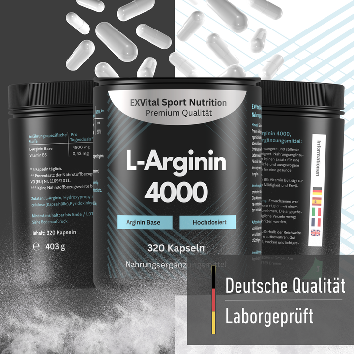 L-Arginin 4000 hochdosiert von EXVital Sport Nutrition, 320 Kapseln