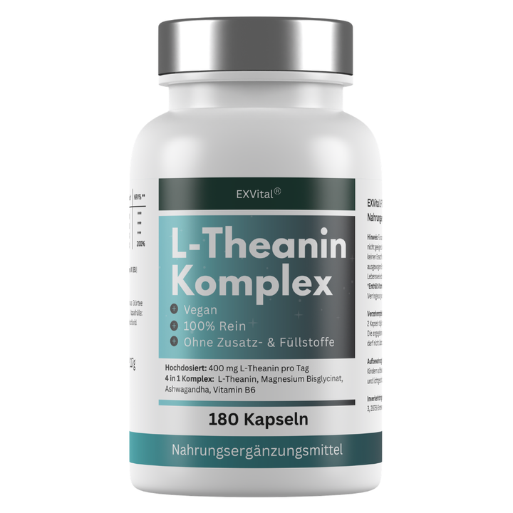 L-Theanin Komplex Kapseln mit Magnesium, Ashwagandha &amp; Vitamin B6 von EXVital