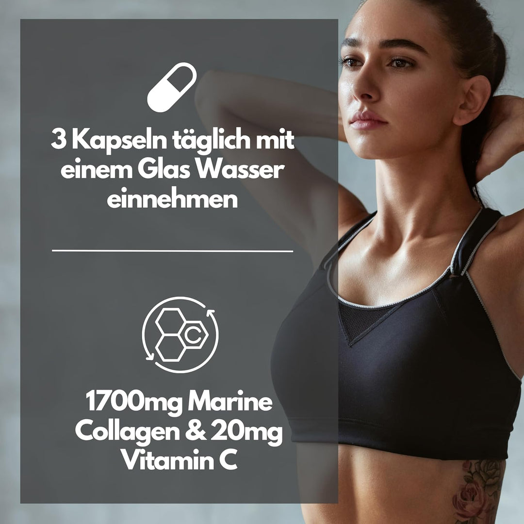 Marine Collagen Kapseln, 1700mg Meereskollagen pro Tag mit Vitamin C von EXVital