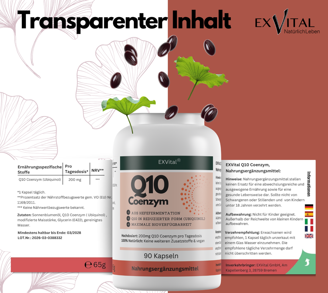 Q10 Coenzym Ubiquinol Kapseln, hochdosiert mit 200mg, 90 Stück von EXVital