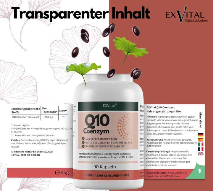 Q10 Coenzym Ubiquinol Kapseln, hochdosiert mit 200mg, 90 Stück von EXVital