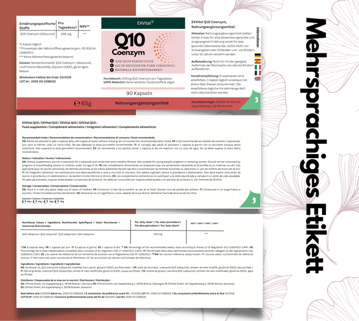Q10 Coenzym Ubiquinol Kapseln, hochdosiert mit 200mg, 90 Stück von EXVital